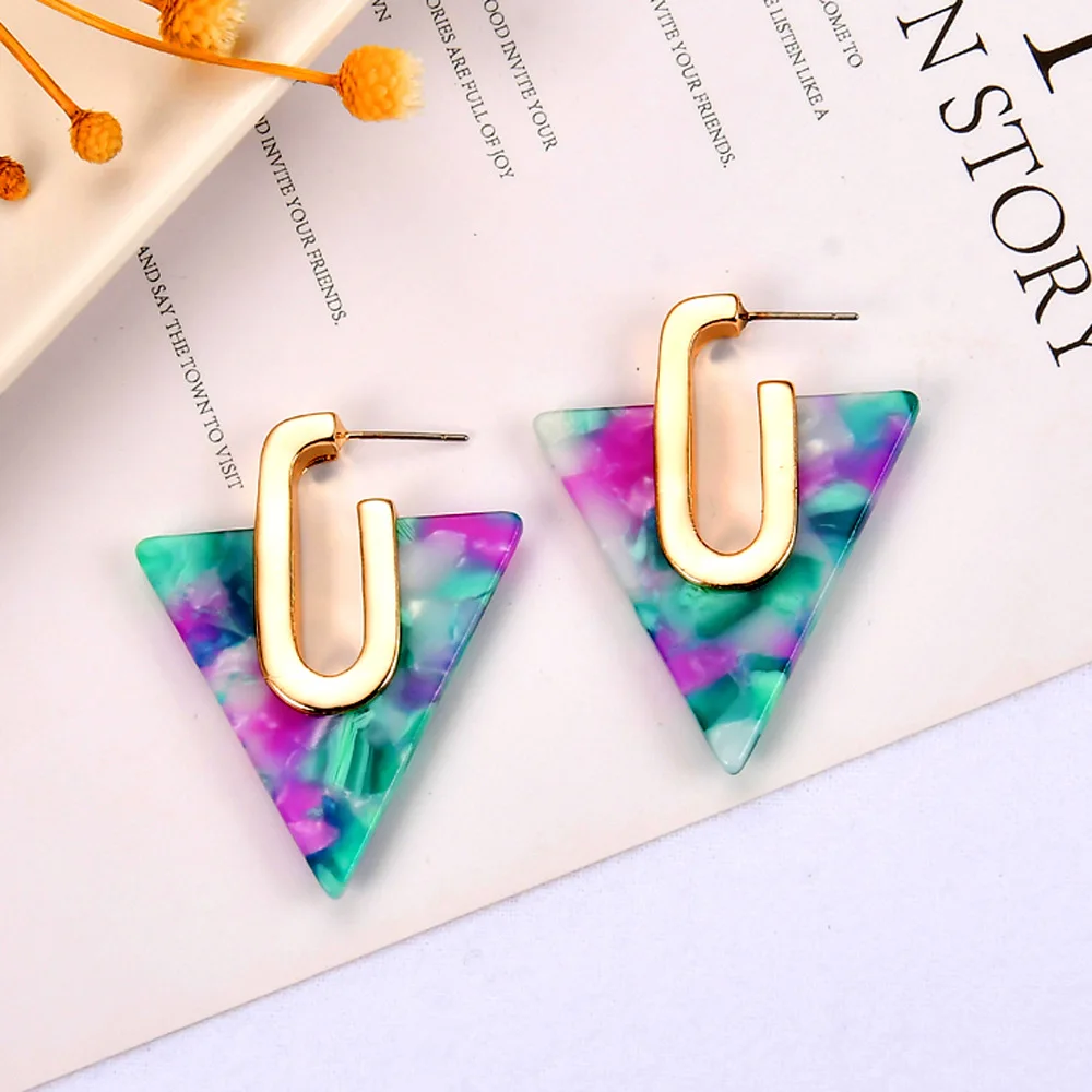 

8Seasons New Fashion 2018 Earing Colorful Geometry Triangle Earrings Acetic Acid Stud Earrings For Women Earrings Jewelry