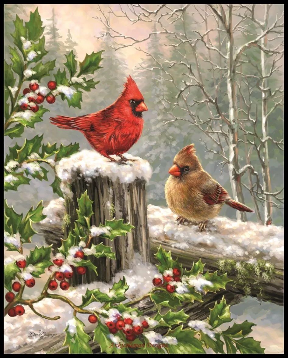 

Counted Cross Stitch Kits Needlework Embroidery - Crafts 14 ct Aida DMC Color DIY Arts Handmade Home Decor - Winter Visitors