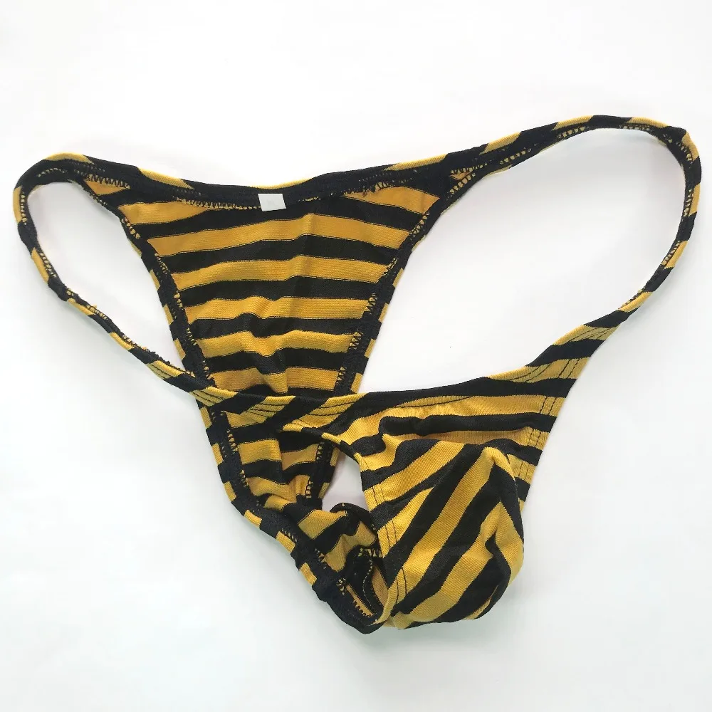 

G419C Mens Small Pouch Thong Low Rise Stripe Jersy Poly/Cotton/Spandex