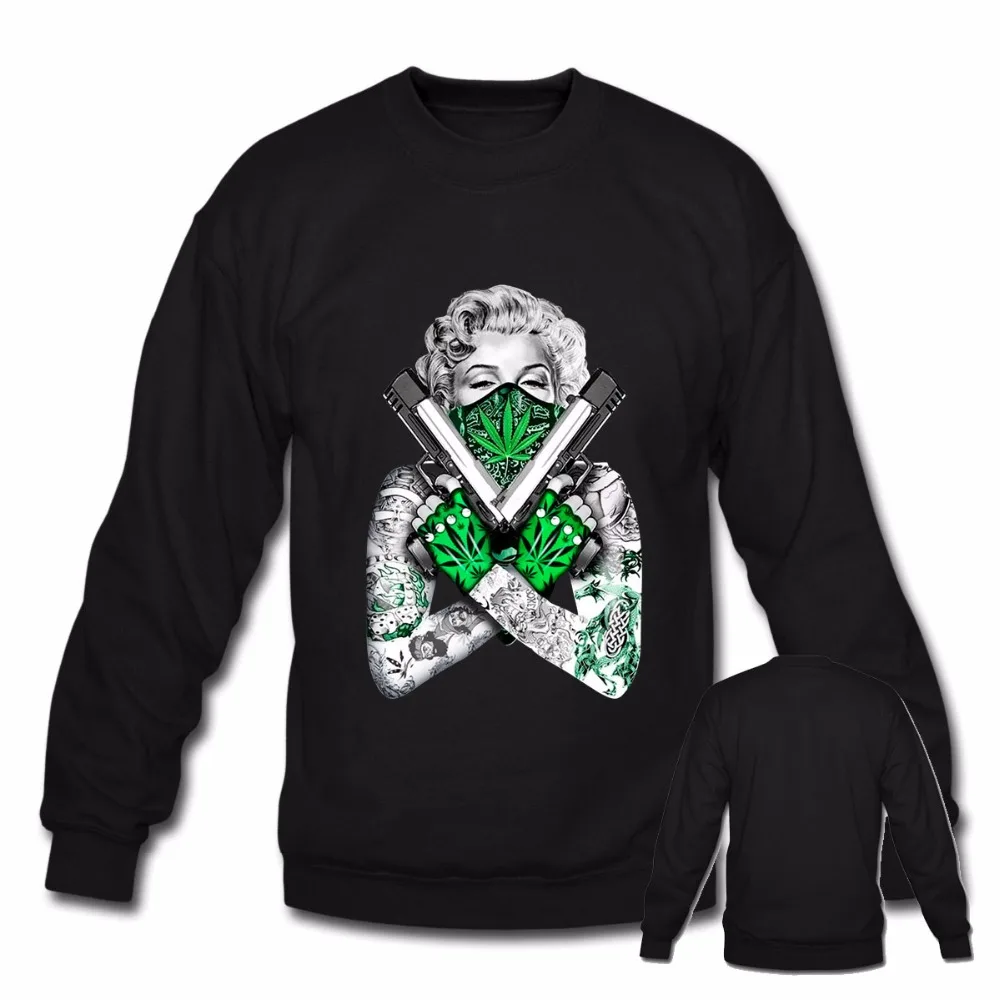 long sleeve t-shirt for men Marilyn Monroe gangster pose guns tattoo tee shirt