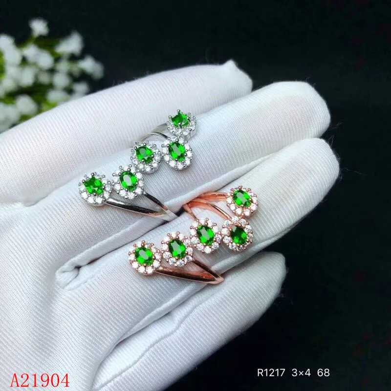 

KJJEAXCMY boutique jewelry 925 sterling silver inlaid natural green diopside gemstone female ring support detection