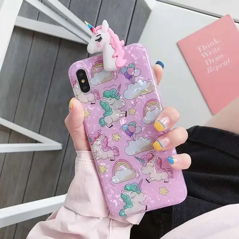 

Cute Unicorn 3D Phone Case for iPhone X 7 7Plus 8 8Plus X Xs Max XR 6 6s 6Plus Cover Summer Case Coque Conch Shell Phone Funda