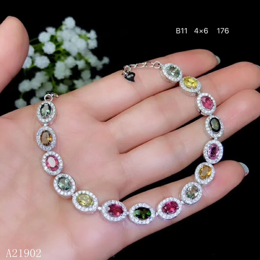 

KJJEAXCMY boutique jewelry 925 sterling silver inlaid natural gemstone tourmaline women's luxury bracelet support detection