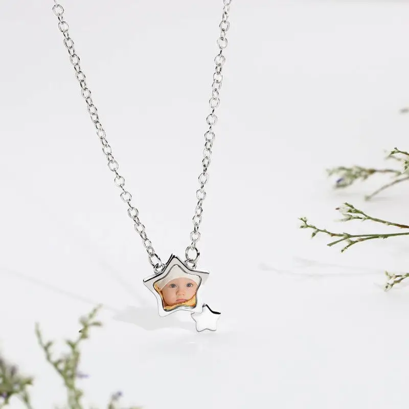 Stars Photo Necklace Silver Custom Design Print on Demand Dropshipping | Украшения и аксессуары