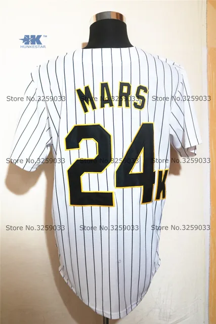 Mens Bruno Mars Jersey #24 24K Hooligans Pinstriped BET Awards Throwback Baseball Jersey MAN Uniforms Stitched Button Down Shirt