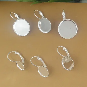 

50 PCS 10/12/14/16/18/20MM Round Cabochon Base Silver Plated Earring Blank Tooth Tray Ear Hook Settings For Jewelry Making