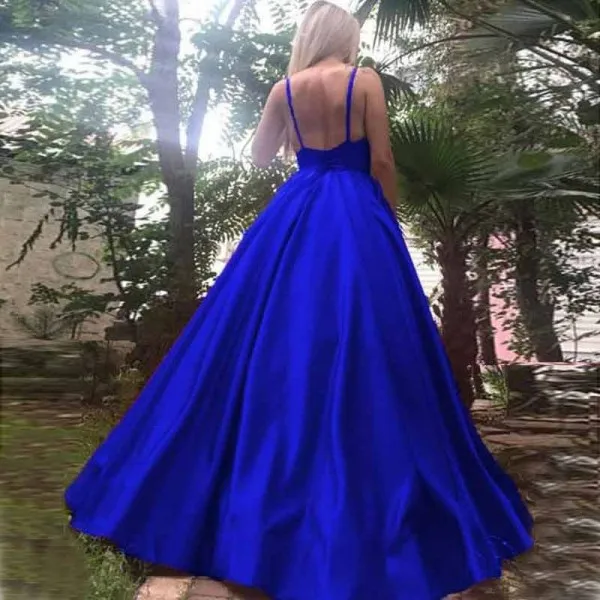 Grape Purple Satin V-Neck Prom Dress: Long, Leg Split, Open Back Black Evening Gown with Straps image 3