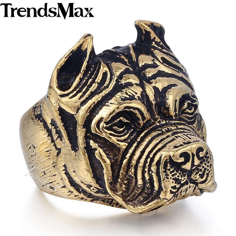 Trendsmax Pitbull Bulldog Animal Rings For Men 316L Stainless Steel Ring Fashion Men's Jewelry HR405-HR406