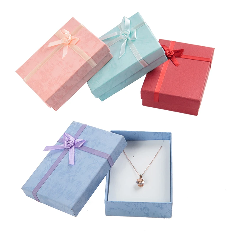 24pcs Paper Jewelry Box for Necklace Earring Ring 7x8x2.5cm Pink Cardboard Gift Packaging Display with White Sponge