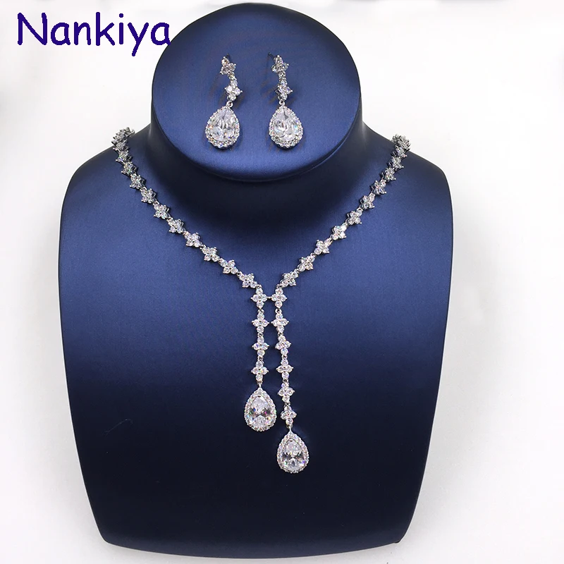 Nankiya 2019, новый дизайн, набор украшений для женщин в виде капель, Модный Блестящий циркониевый кисточкой, 2 шт, набор ювелирных изделий, вечерн... Nankiya 2019, новый дизайн, набор украшений для женщин в виде капель, Модный Блестящий циркониевый кисточкой, 2 шт, набор ювелирных изделий, вечерн...