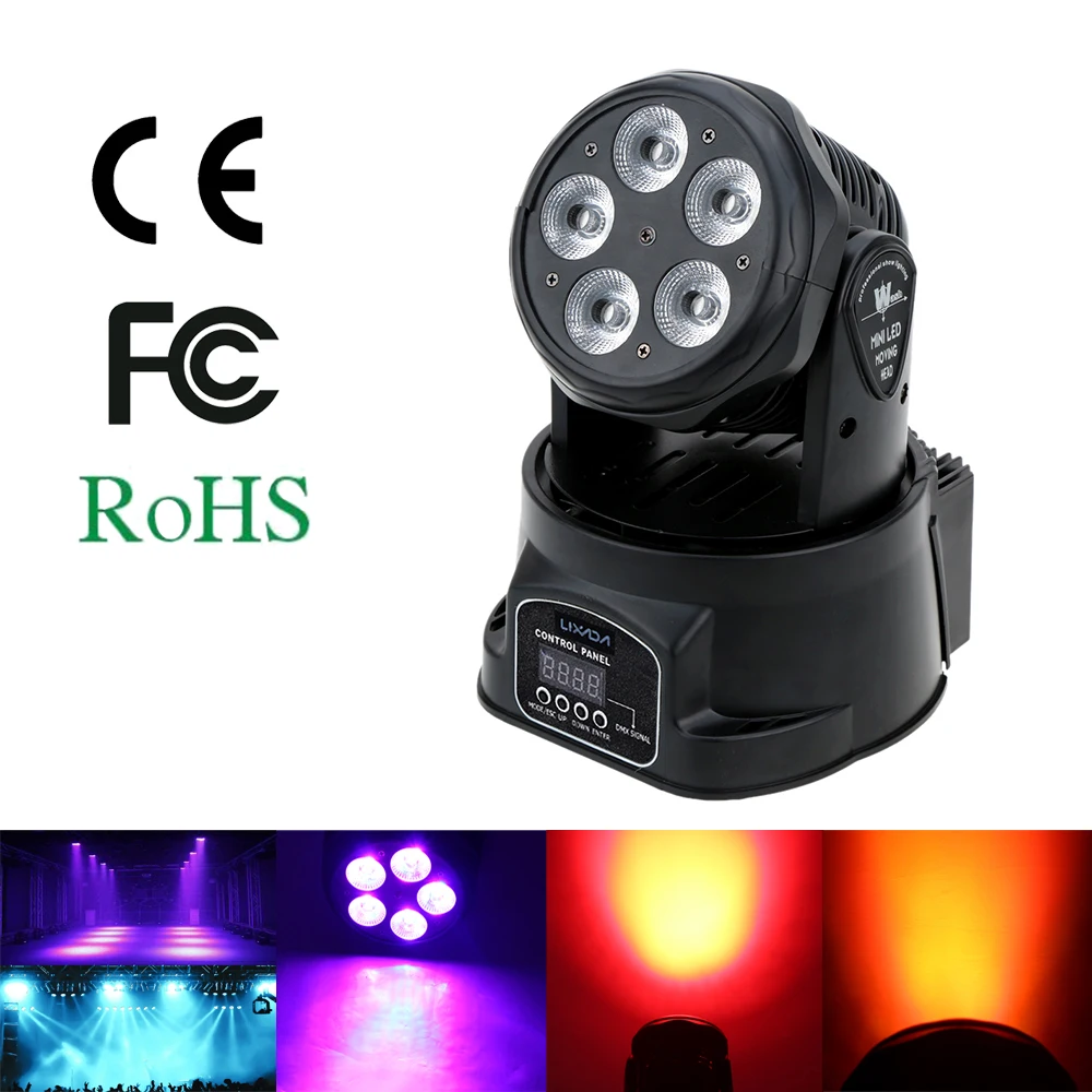 

75W 5LED DMX512 Sound Control Auto Rotating 10 / 15 Channels Colors Changing Head Moving Light Stage Wash Lamp for Dj