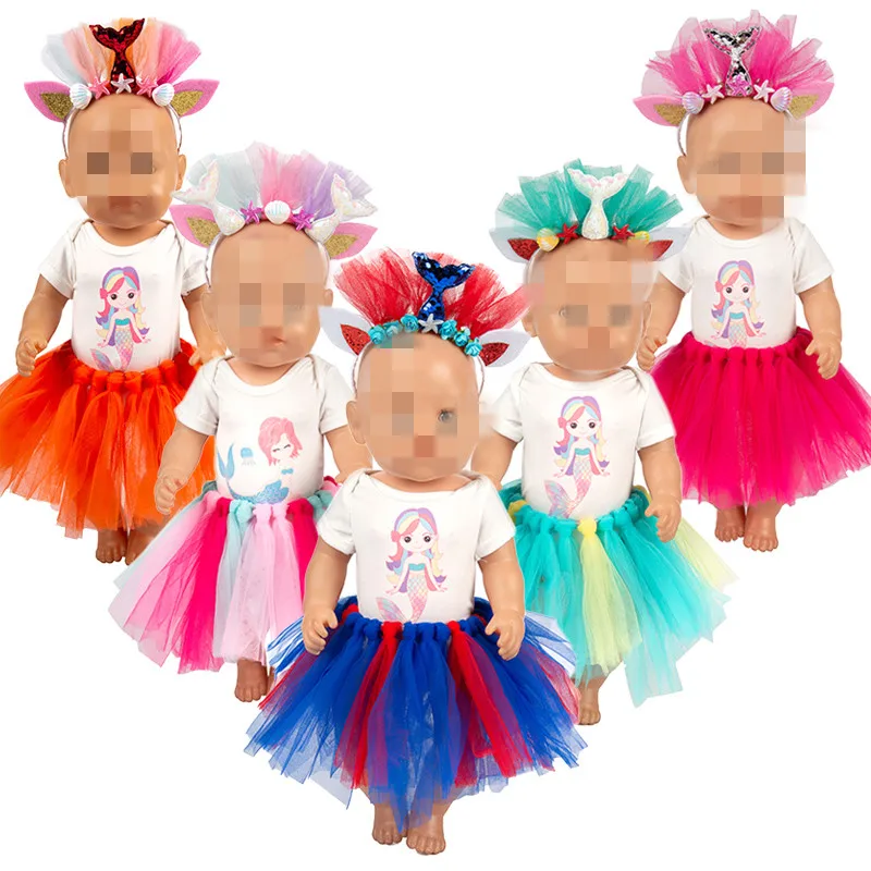 

Fit 17 inch 43cm Born New Baby Doll Clothes Doll Handmade Mermaid Crown Mermaid Yarn Skirt Suit Accessories For Baby Gift