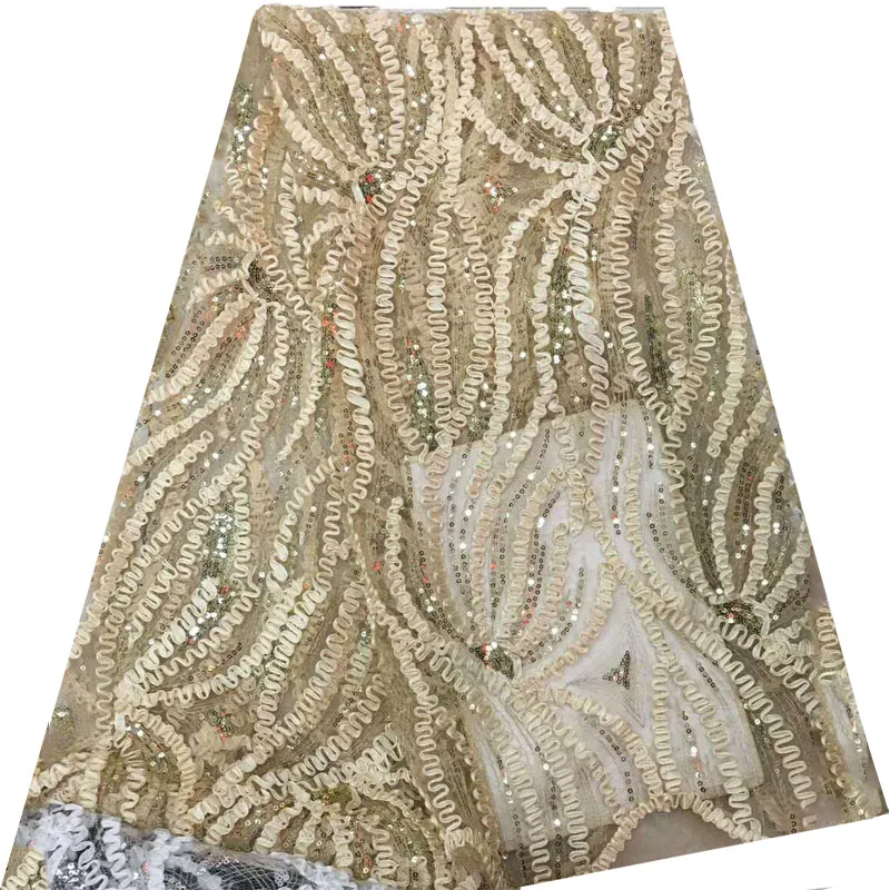 High Quality Nigerian 3D Wedding Lace Fabric Gold Latest African Laces 2018 French Net With Sequins for Dress F851-1 | Дом и сад