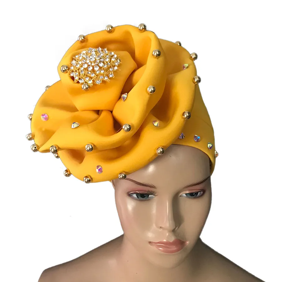 2018 нигерийский головной убор gele с бусинами уже изготовленный тюрбан для