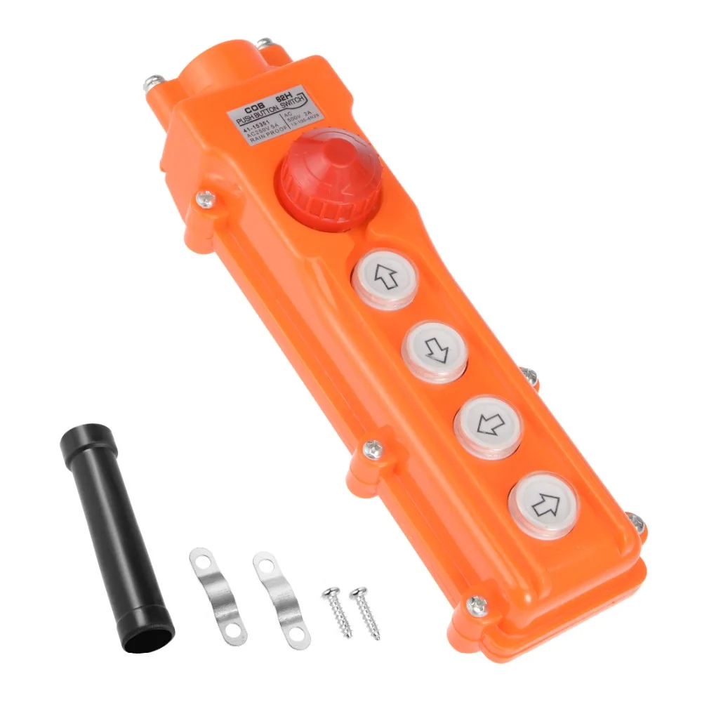 

UXCELL Rainproof Hoist Crane Pendant Control Station Push Button Switch Up Down Left Right Or On Off 4 Ways Orange Emergency