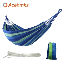 Portable Camping Hammock Swing  Outdoor Indoor Ramak Garden Hanging Hamac For Camping Canvas Hammock With 2 Tree Ropes Red