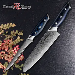 GRANDSHARP наборы кухонных ножей Pro шеф-повара ножи 67 слоев vg10 Сталь японский дамасский нож Santoku нож-топорик синей ручкой подарочная коробка