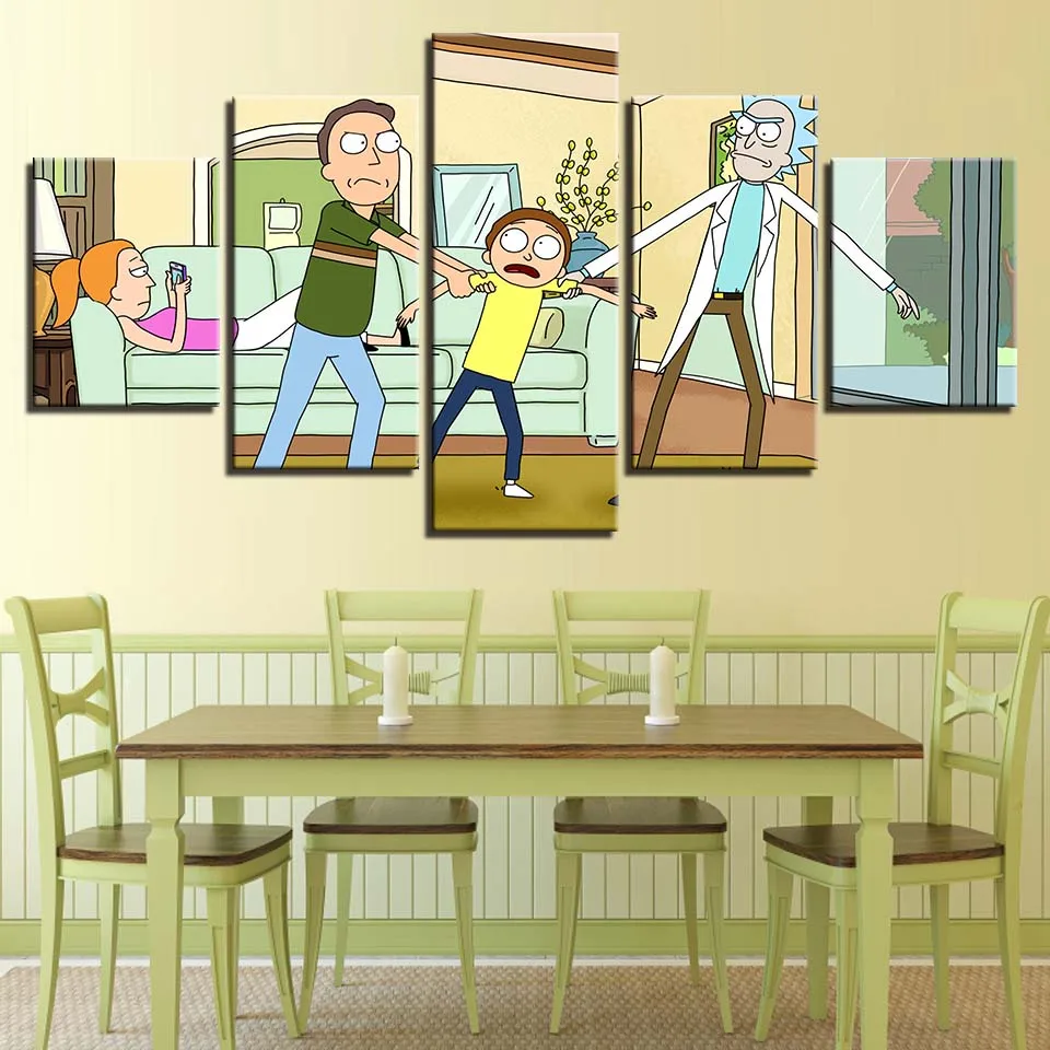 Picture Wall Art Home Decoration 5 Panel Rick And Morty Canvas Oil