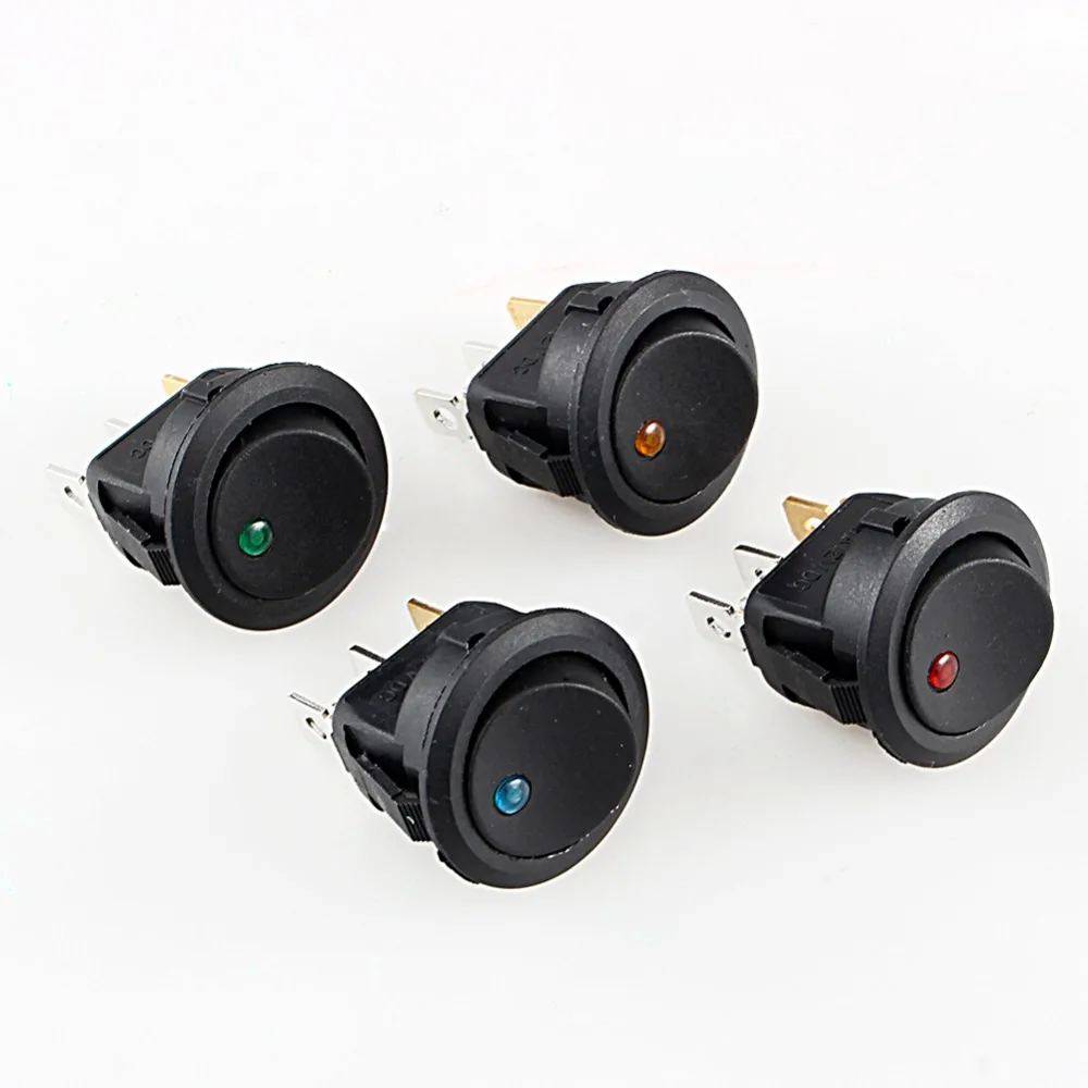 

4PCS/lot 12V SPST Switch LED Practical Dot Light Car Boat Round Rocker ON/OFF AC 6A/125V 3A/250V 4 Colors Blue Red Orange Green