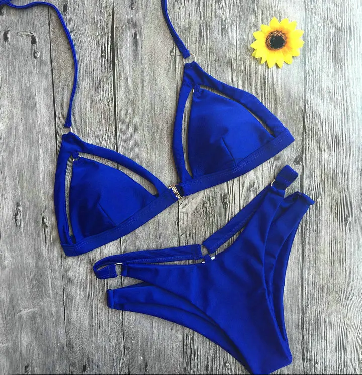 

Luoanyfash Bikinis Women Bandage Swimsuit 2018 Sexy Push Up Swimwear hollow out Bathing Suit Halter Bikinis Suit Swimwear
