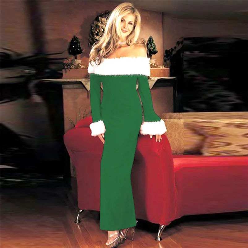 Fashion dress Autumn 2018 beach dress Women Casual Christmas Warm Off Shoulder Long Sleeve Party Dress robe femme O11#N (4)