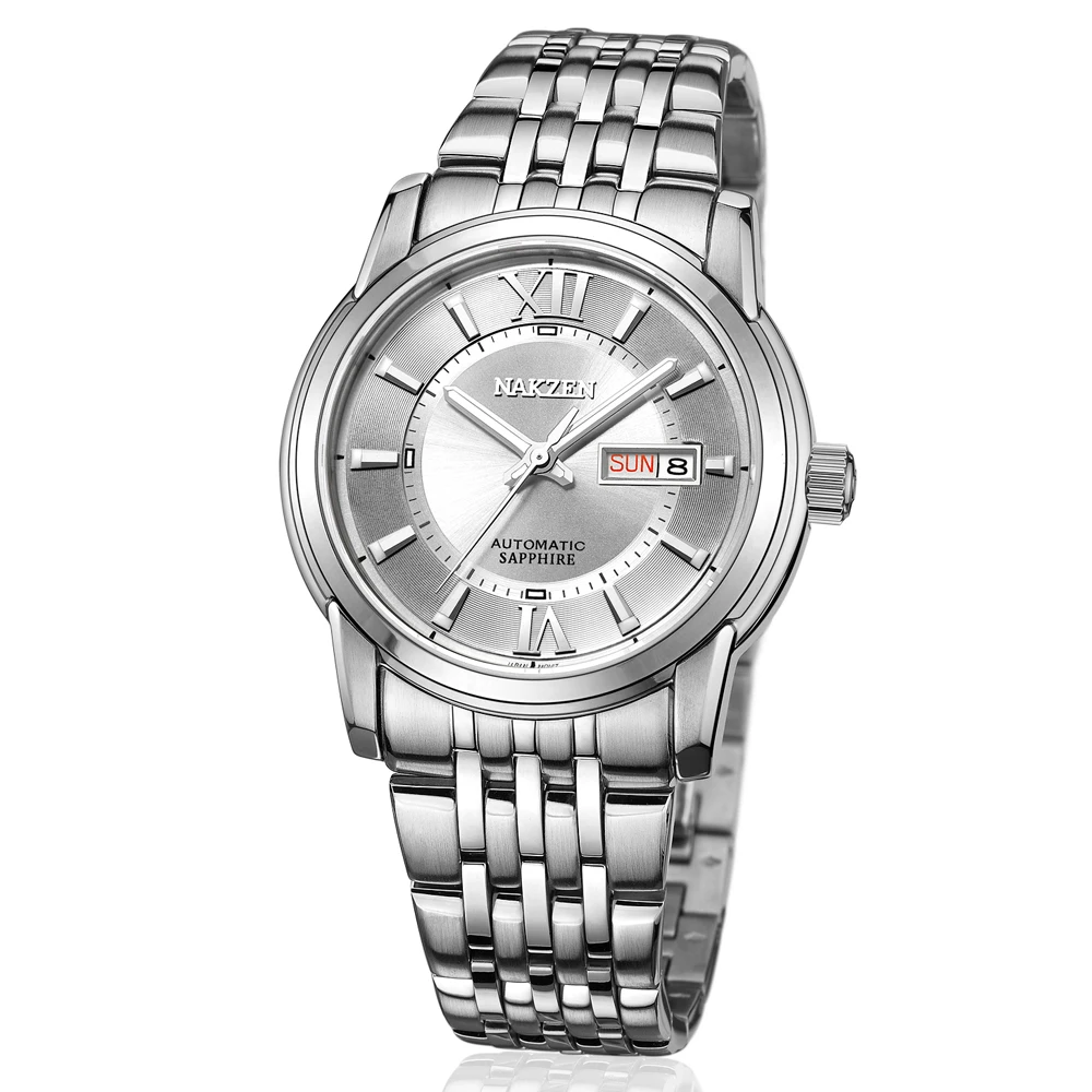 NAKZEN رجل التلقائي Miyota 8205 حركة الساعات تقويم للماء الياقوت عارضة الذكور الميكانيكية ووتش Relogio Mecanico
