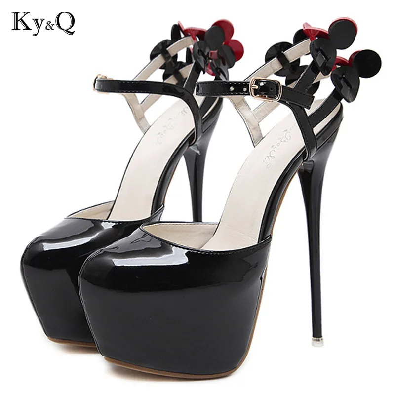 

Sexy Thin High Heels Waterproof Platform Summer Round Toe Patent Leather Party Ladies Shoes Red And Black Color Women Sandals
