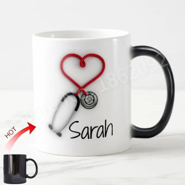

Funny Personalised Nurse Doctor Gifts Novelty Stethescope Coffee Mug Tea Cup Creative Custom Name Medical Assistant Color Change