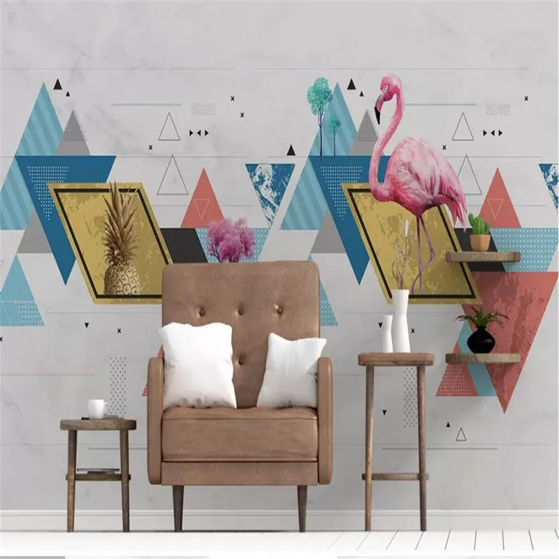 Custom 3d wallpaper mural personality geometric flamingo living room bedroom wall - high-grade waterproof material Custom 3d wallpaper mural personality geometric flamingo living room bedroom wall - high-grade waterproof material