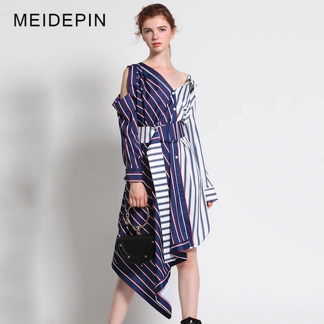 2017 Women Top Fashion Summer Y V Neck High Street Long Sleeve 2017 Women Top Fashion Summer Y V Neck High Street Long Sleeve Asymmetrical Striped Dress