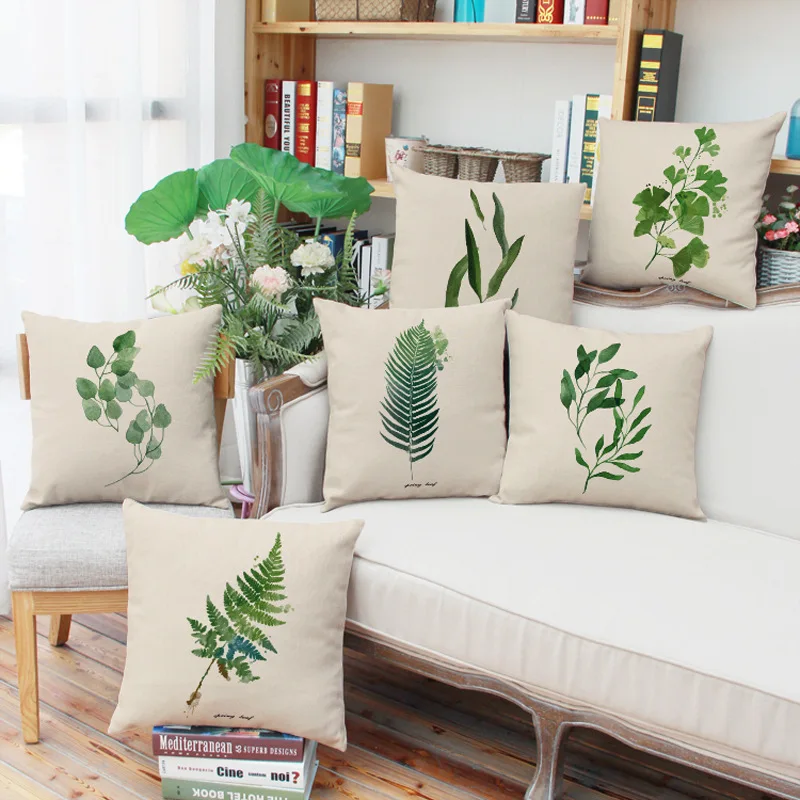 Green Grass Tropical plant Pillow Case Cotton Linen Sofa Cushion Cover Décor