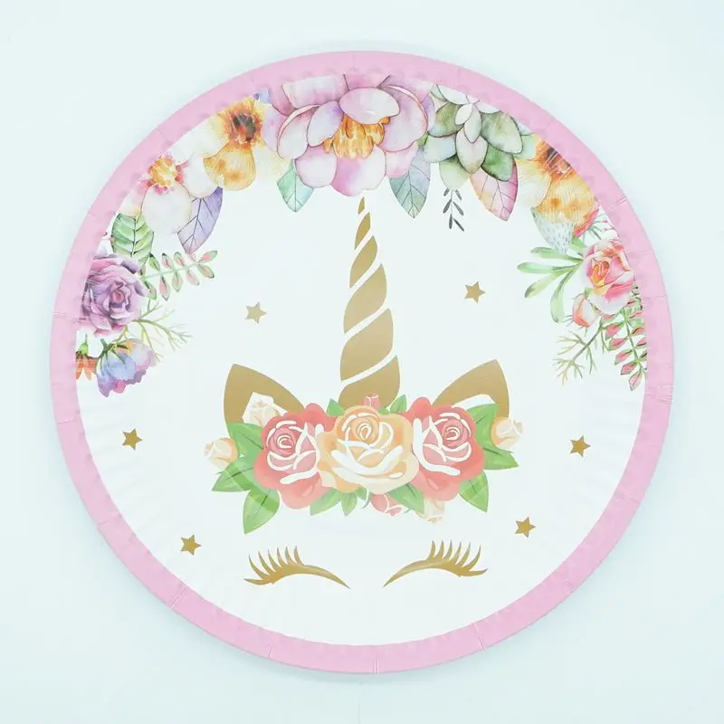 

10pcs Pink Unicorn Party Disposable Tableware Set Paper Plate Happy Birthday Decoration Baby Shower Wedding Party Supplies