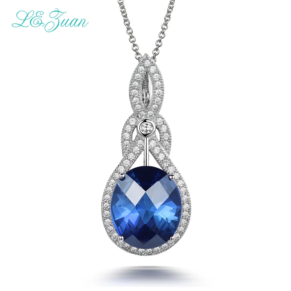 

I&zuan 10.29ct Blue Stone Pendant Real 925 Sterling Silver Jewelry necklace For Women Checkerboard Cut Gems Luxury Pendants