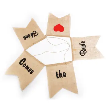 

5pcs New Arrival Wedding Photo Props Vintage Banner Jute Bunting Marry Rustic Garland Flag Party Hanging Wedding Decoration