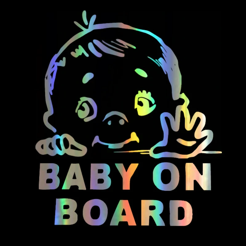 

13.1*15.2cm Car Sticker Baby On Board Funny Car Decal Reflective Laser 3D Car Stickers Vinyl Safety Sign Styling Black Silver