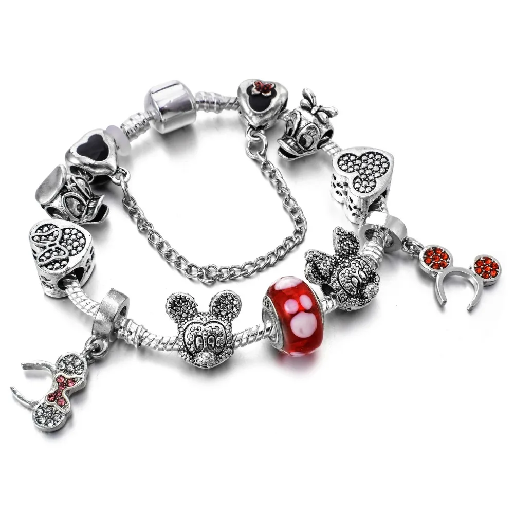 

Dodocharms European Style Mickey Charm Bracelets & Bangle Fashion Original DIY Red Minnie Pa Bracelet for Children Jewelry