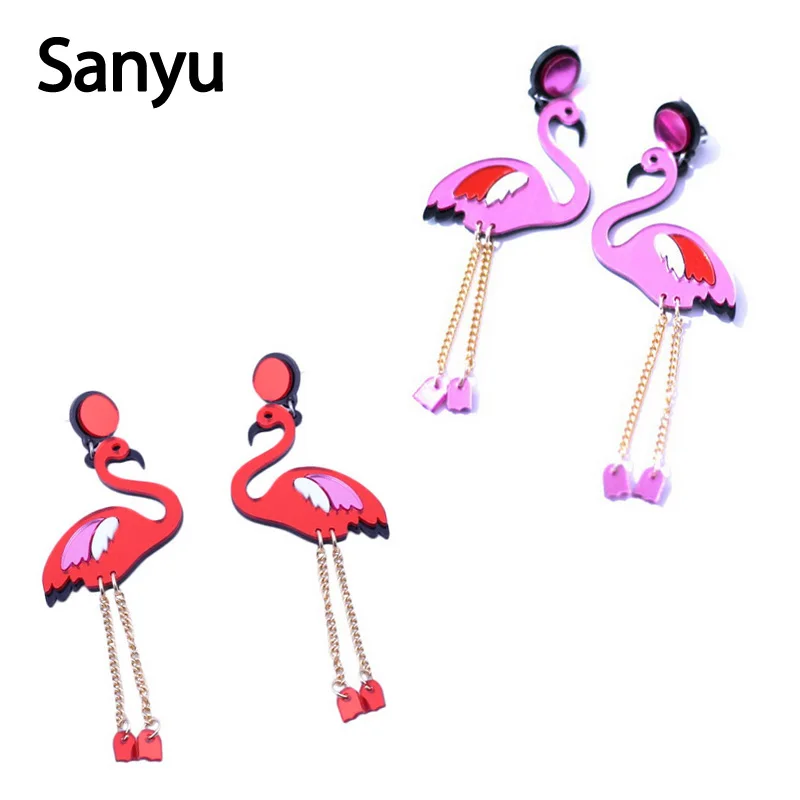 

Crystal Flamingo Rose Red Acrylic Drop Earrings Gold Chain Tassel Elegant Exaggerated Dangle Earrings for Female Fashion Brincos