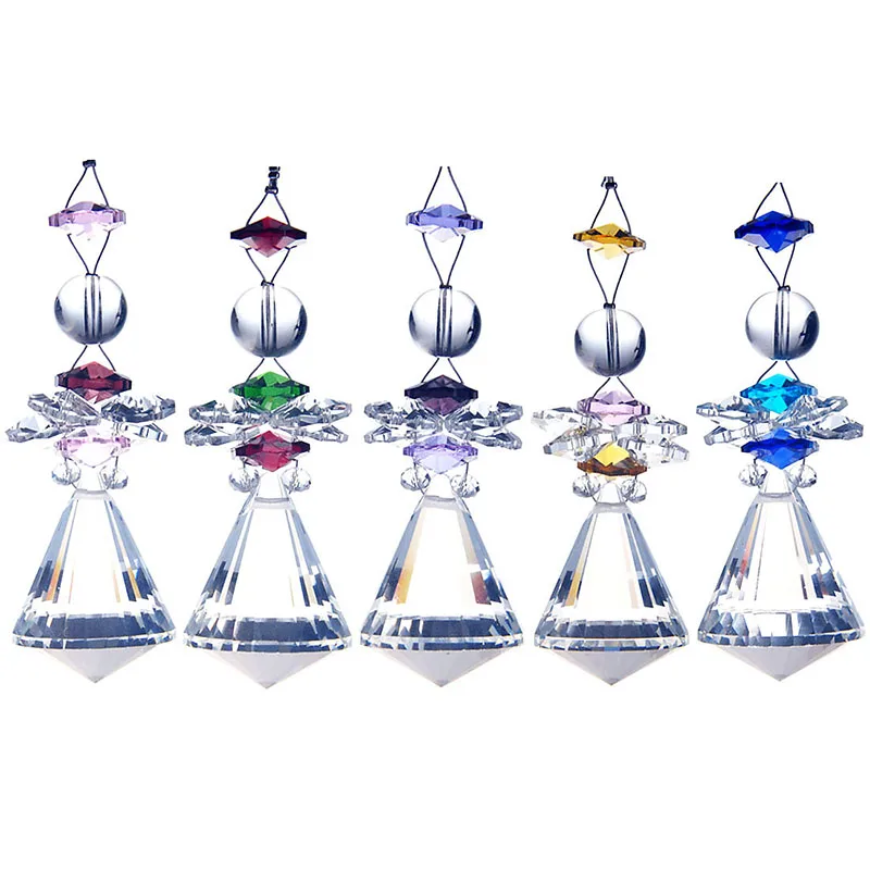 

H&D Set of 5,Handmade Crystal Guardian Angel Suncatcher with 38mm Crystal Diamond Prism Rainbow Maker Collection For Home Garden