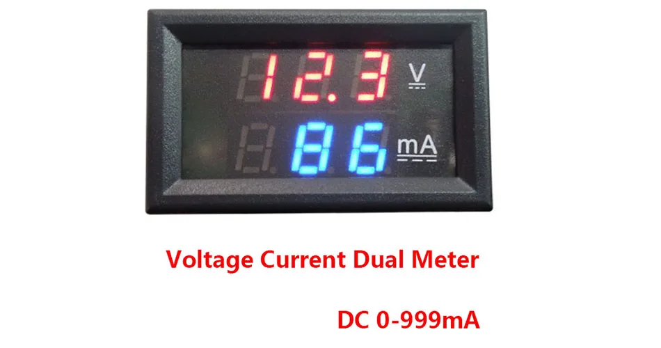 YB27VA DC 0-999mA цифровой измеритель напряжения тока двухметровый Ампер Вольтметр светодиодный цифровой измеритель красный и синий двухцветный Вольтметр Амперметр