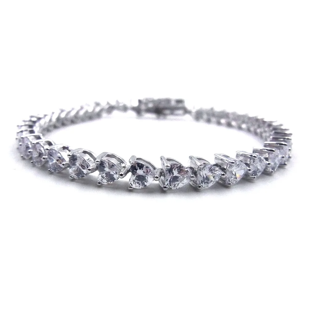 

White Gold Vermeil 925 Sterling Silver Heart Tennis Bracelet