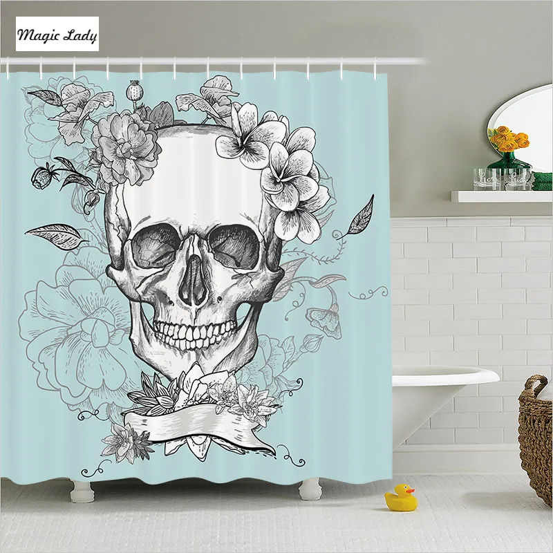 Shower Curtain Skull Bathroom Accessories Floral Flower Mexican