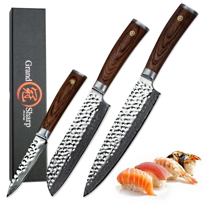 Набор кухонных ножей 3 шт. ножи шеф повара Santoku для очистки овощей vg10 дамасский