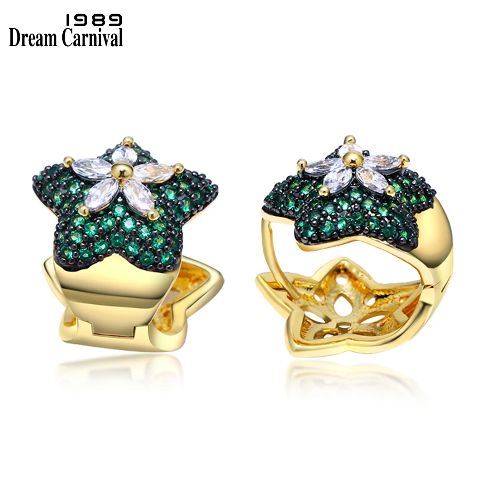 

DreamCarnival 1989 Discount Price Cute Star Design Green color Zircon Best Friend Gift Small Stud Earrings for Women YE4944ED2