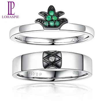 

LP 18K Au750 White Gold Diamond Emerald Couple Rings for Lover's Fine Jewelry Romantic Pineapple Valentine's Gift 2019 New