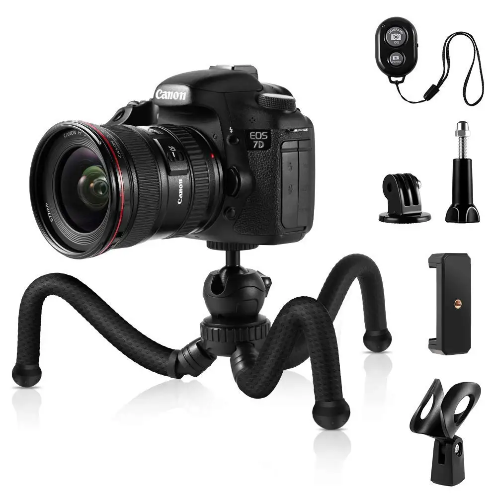

K&F Concept Flexible Travel Tripod Camera Phone Tripod with Bluetooth Remote Control for Small Camera, Phone, Gopro, Microphone