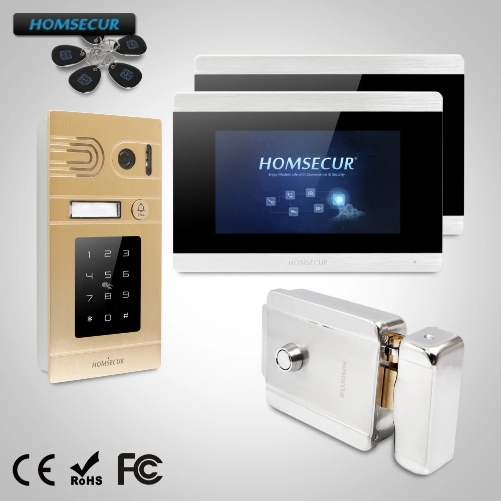 

HOMSECUR 7" Wired Hands-free Video Door Entry Security Intercom Motion Detection Electric Lock with Keys BC071-G + BM715-S