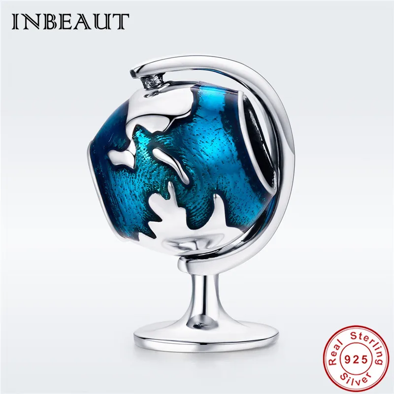 

Lovely Globe Charm Beads fit Pandora Bracelet 925 Sterling Silver Sky Blue Global Traveling Pendant for Women Fashion Necklace
