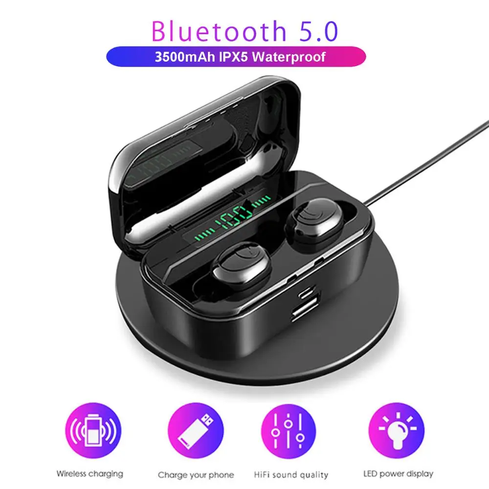 

Wireless Stereo Headphones Bluetooth Earphone 5.0 in ear Earbuds HIFI Sound with 3500mAh Powerbank charging Box For IOS Android