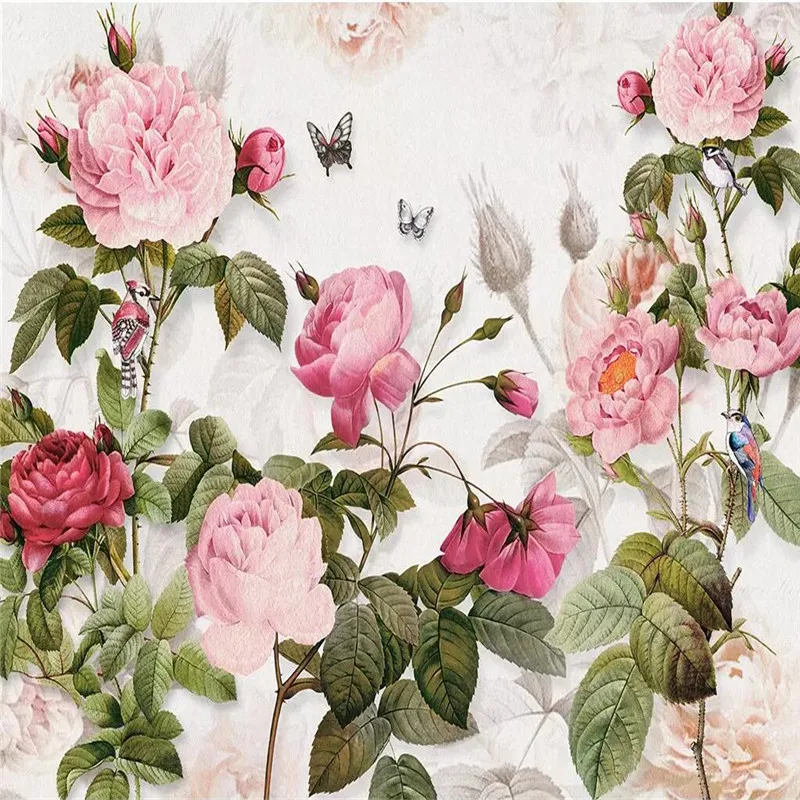 Hand-painted flower plant living room TV background wall custom high-end mural factory wholesale wallpaper mural photo wall Hand-painted flower plant living room TV background wall custom high-end mural factory wholesale wallpaper mural photo wall