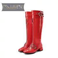 MLJUESE 2018 women Knee-high boots cow leather winter short plush women boots female motorcycle boots party dress size 34-43